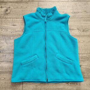 Coldwater Creek Womens Teal Sherpa Lined Fleece Vest Jacket Size Large Full Zip